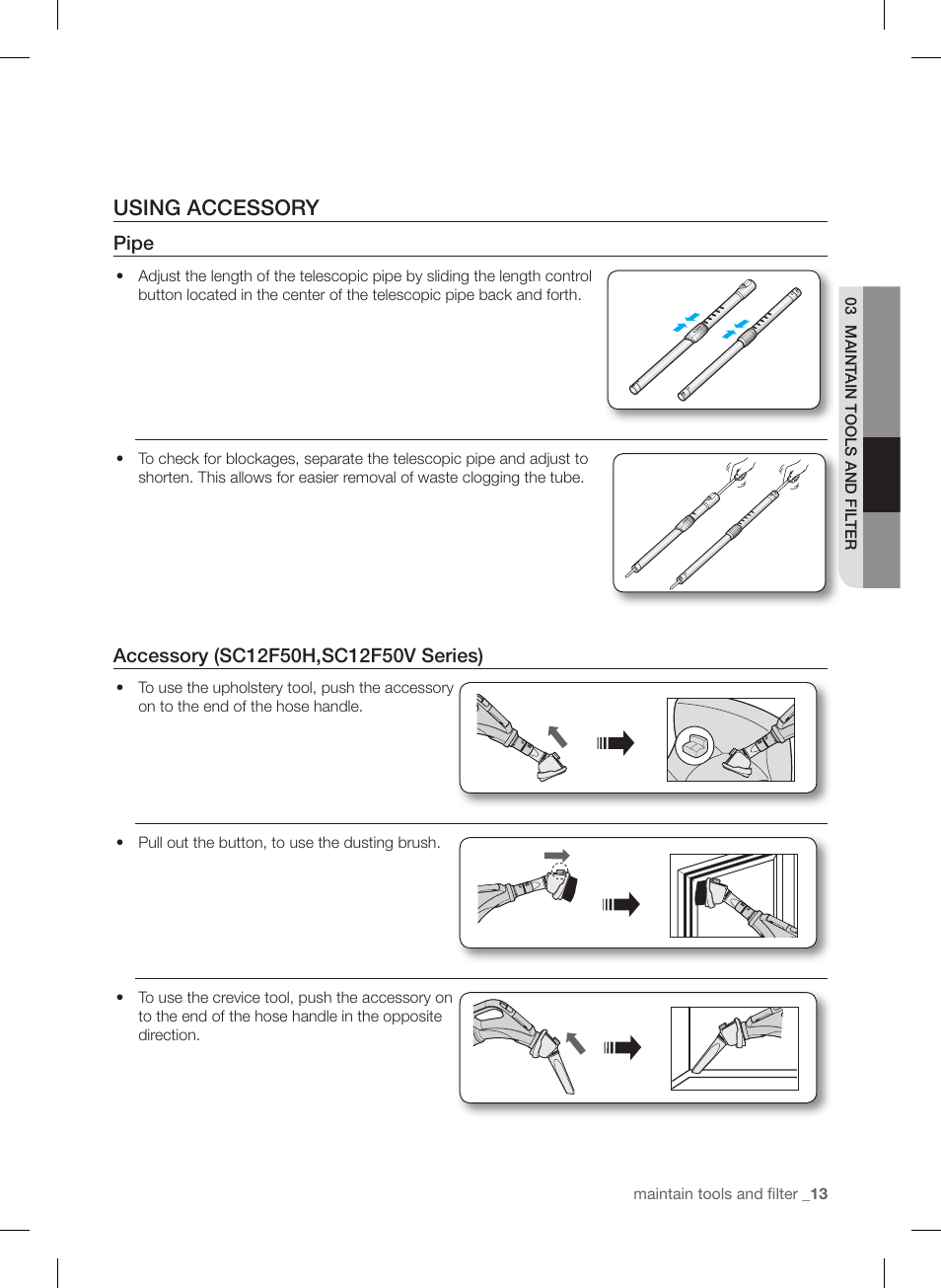 Using accessory | Samsung VC12F50PRJC-AA User Manual | Page 13 / 72