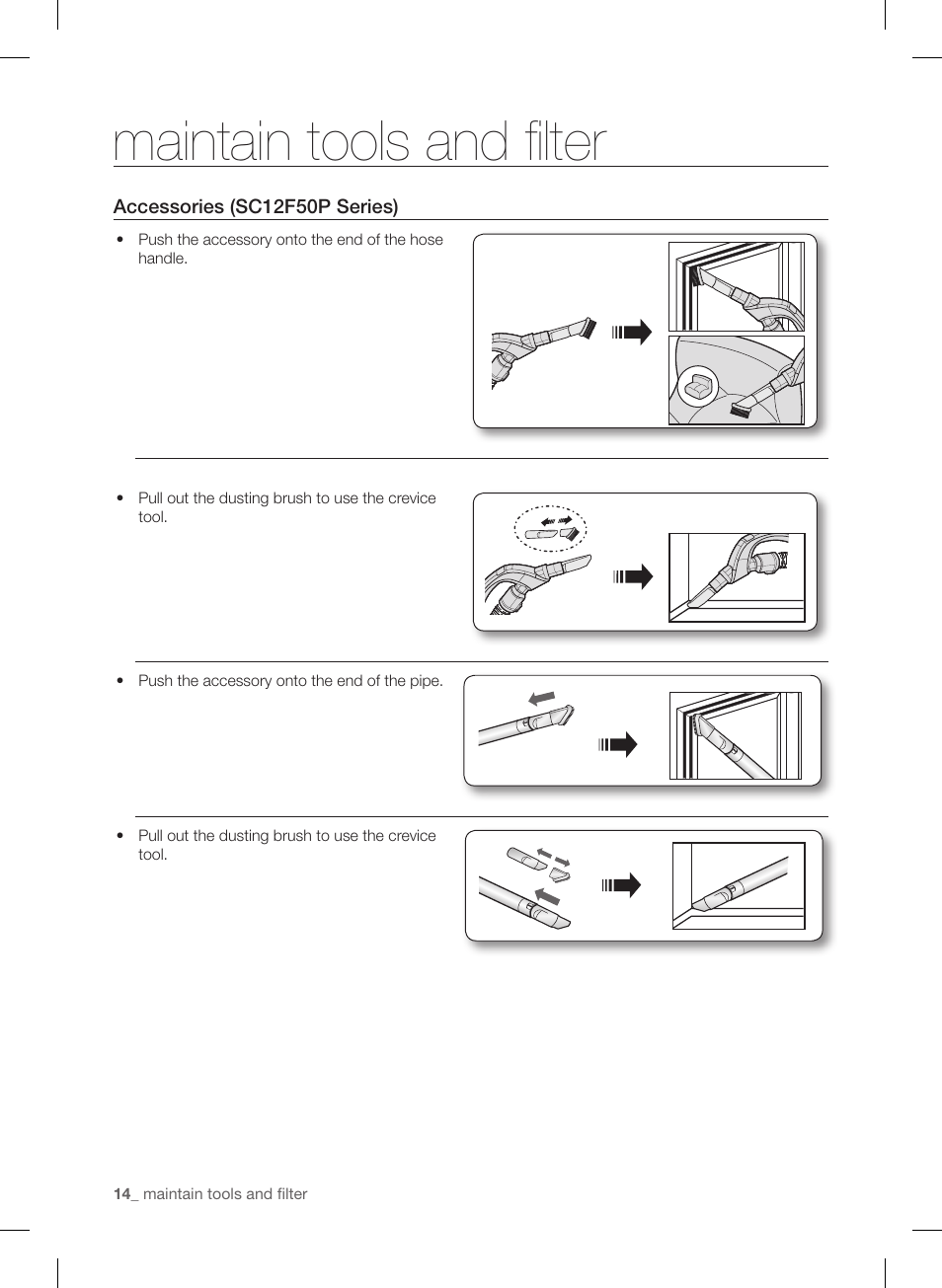 Maintain tools and filter | Samsung VC12F50PRJC-AA User Manual | Page 14 / 72