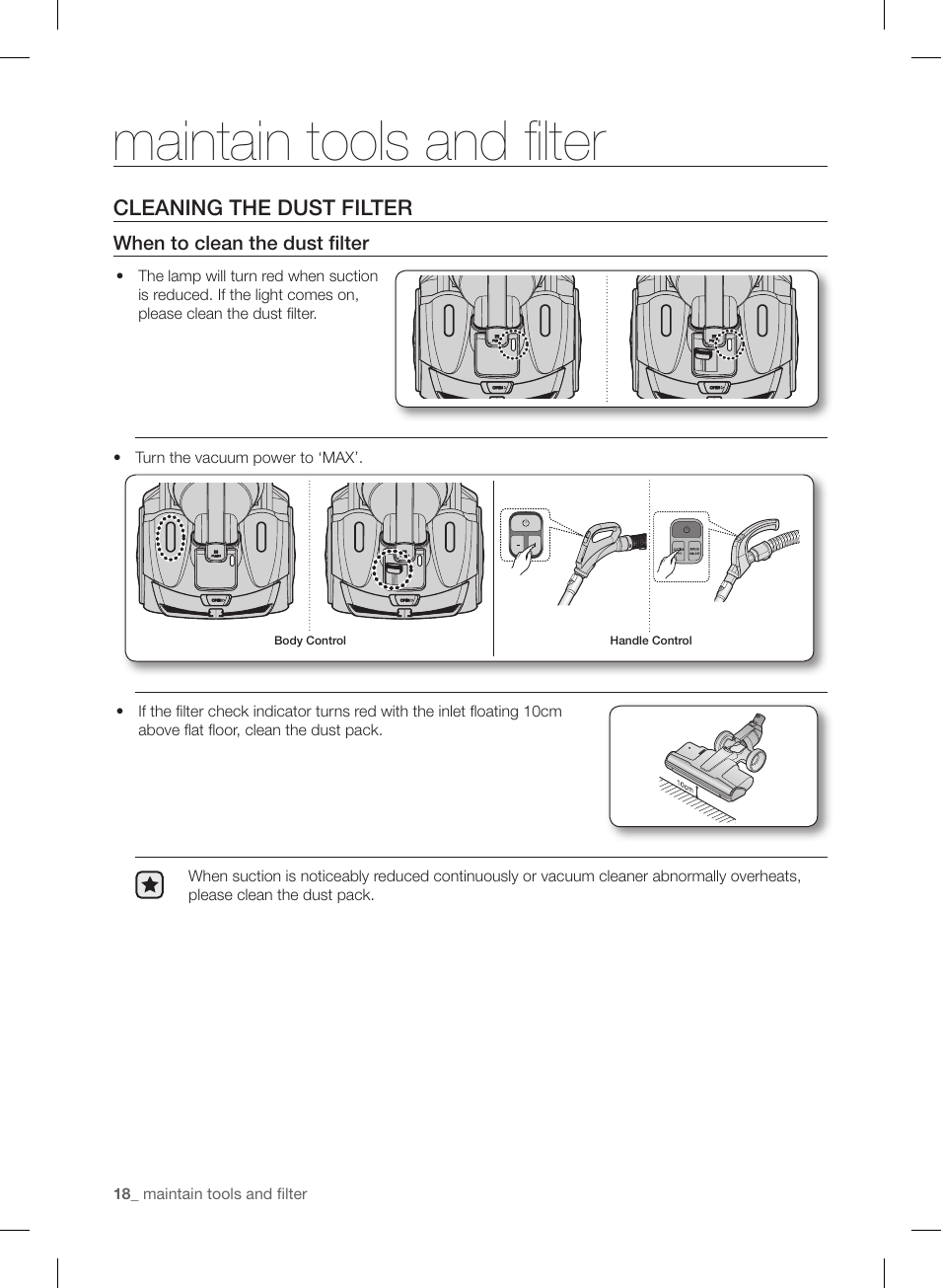 Maintain tools and filter | Samsung VC12F50PRJC-AA User Manual | Page 18 / 72