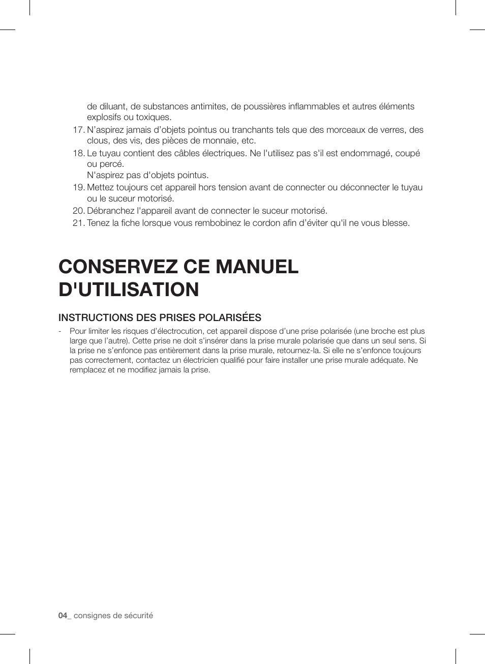 Conservez ce manuel d'utilisation | Samsung VC12F50PRJC-AA User Manual | Page 28 / 72