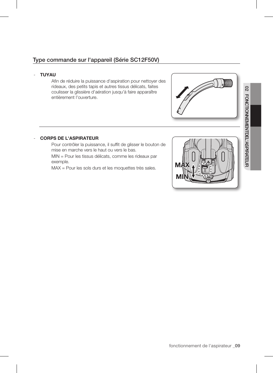 Min max min max | Samsung VC12F50PRJC-AA User Manual | Page 33 / 72