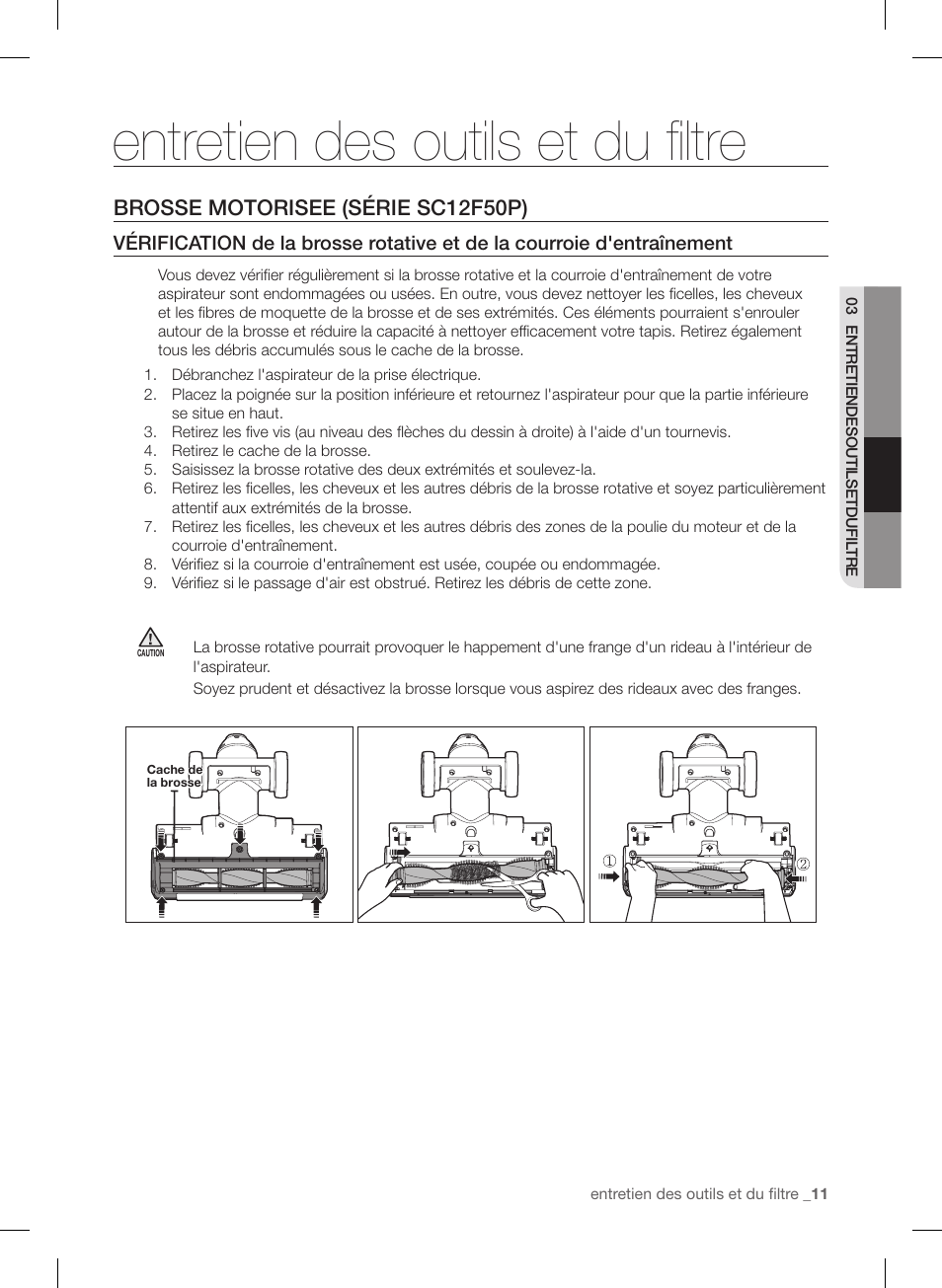 Entretien des outils et du filtre, Brosse motorisee (série sc12f50p) | Samsung VC12F50PRJC-AA User Manual | Page 35 / 72