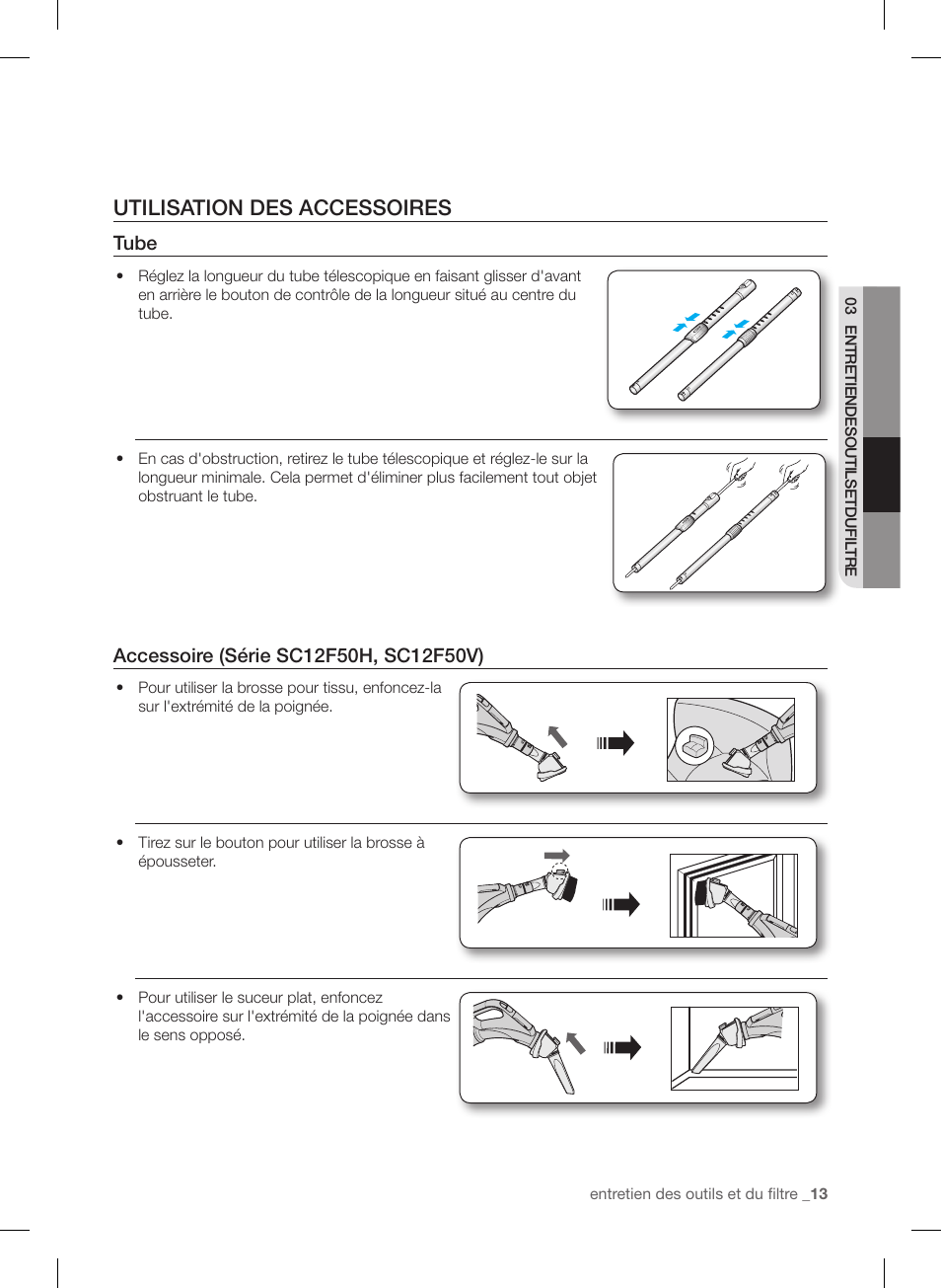 Utilisation des accessoires | Samsung VC12F50PRJC-AA User Manual | Page 37 / 72