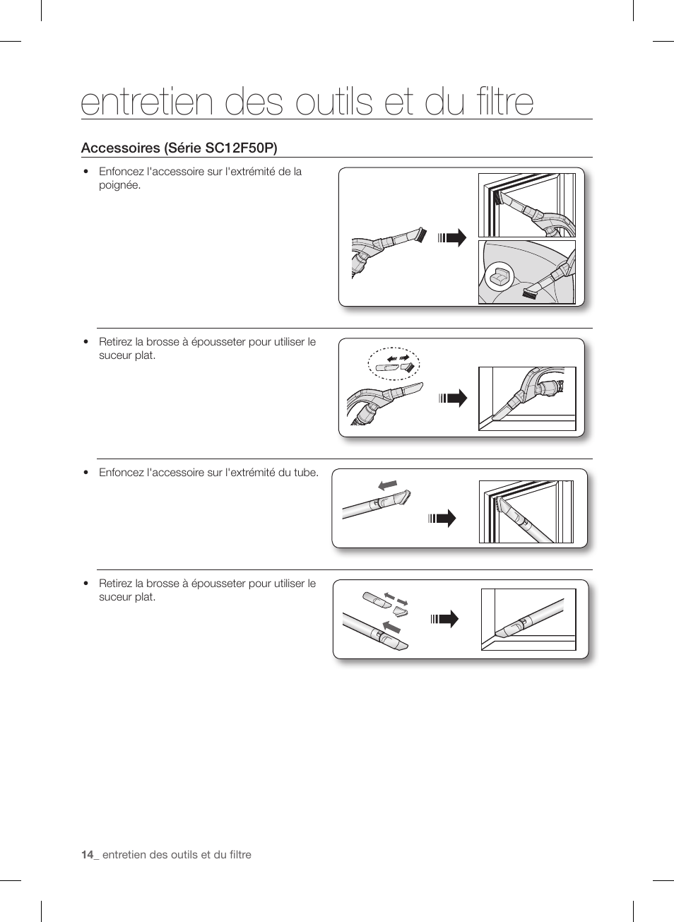 Entretien des outils et du filtre | Samsung VC12F50PRJC-AA User Manual | Page 38 / 72