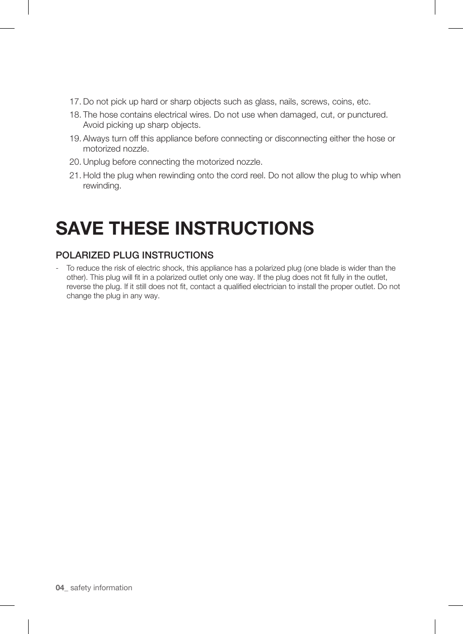 Save these instructions | Samsung VC12F50PRJC-AA User Manual | Page 4 / 72