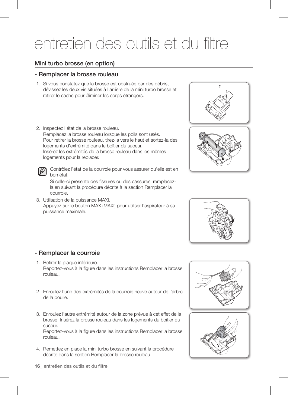 Entretien des outils et du filtre | Samsung VC12F50PRJC-AA User Manual | Page 40 / 72