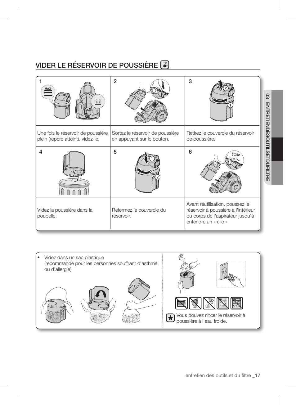 Vider le réservoir de poussière | Samsung VC12F50PRJC-AA User Manual | Page 41 / 72