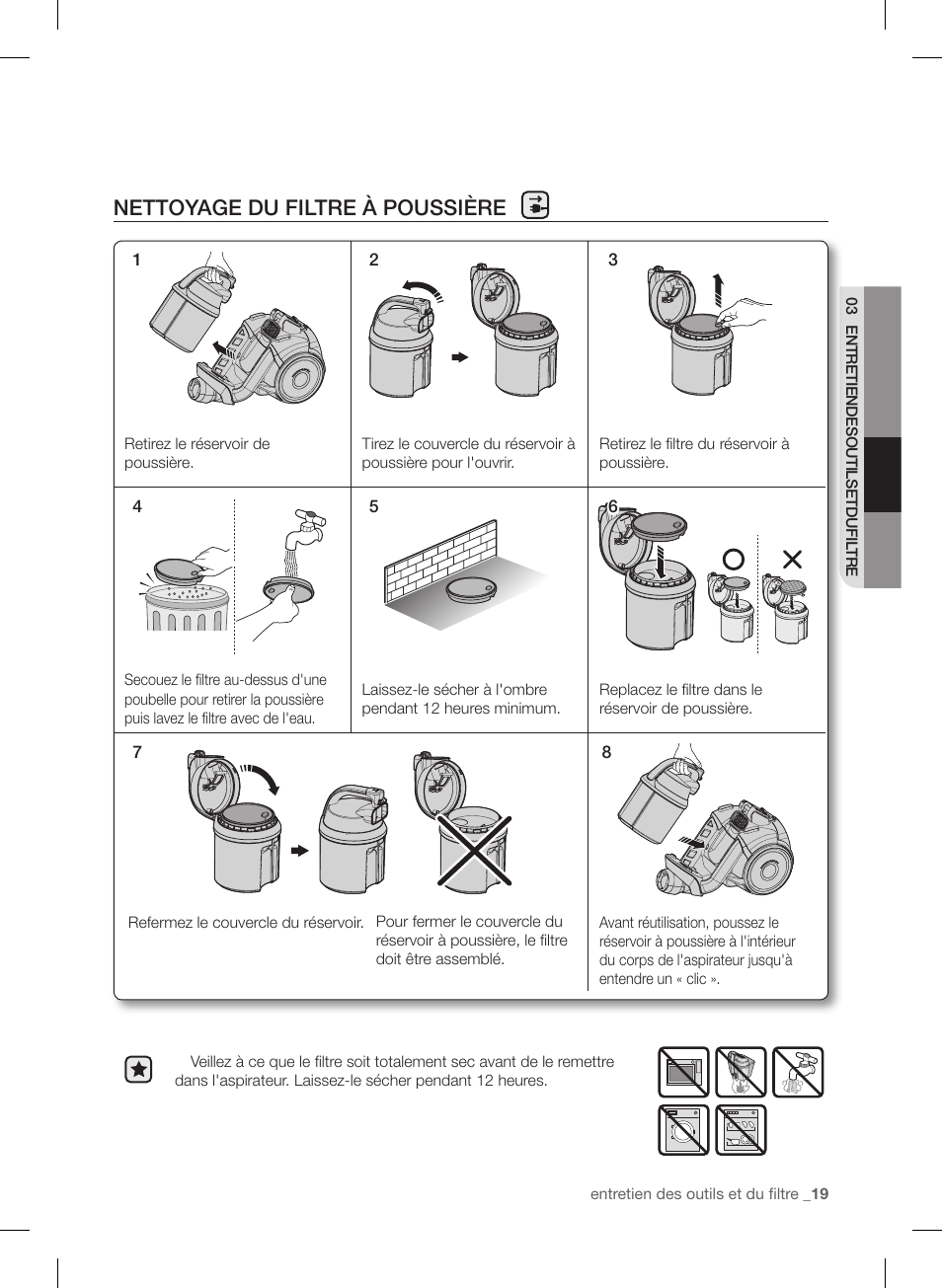 Nettoyage du filtre à poussière | Samsung VC12F50PRJC-AA User Manual | Page 43 / 72