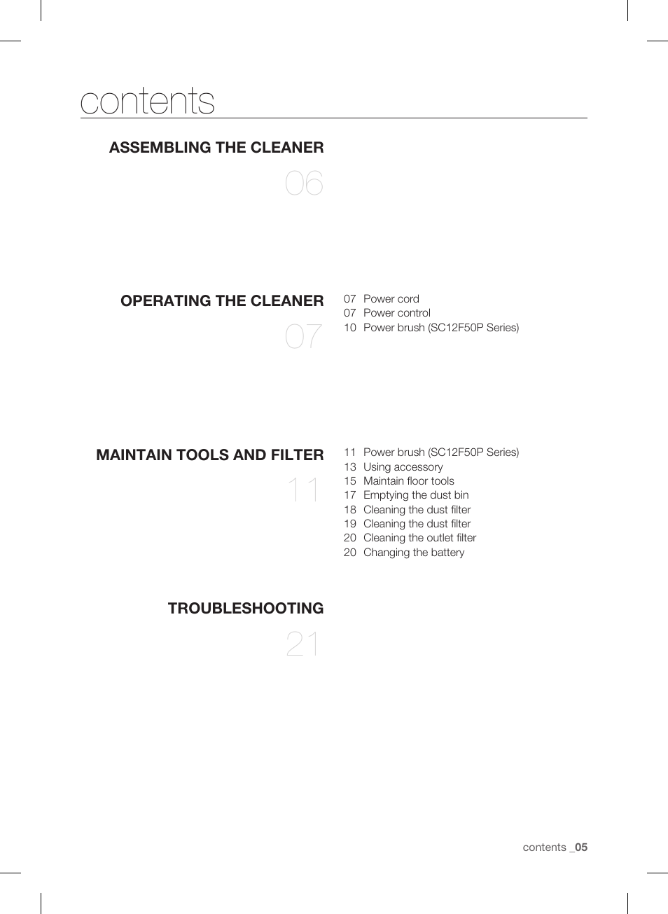 Samsung VC12F50PRJC-AA User Manual | Page 5 / 72