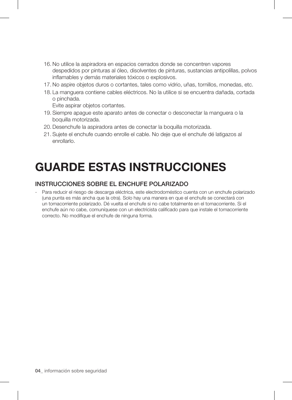 Guarde estas instrucciones | Samsung VC12F50PRJC-AA User Manual | Page 52 / 72