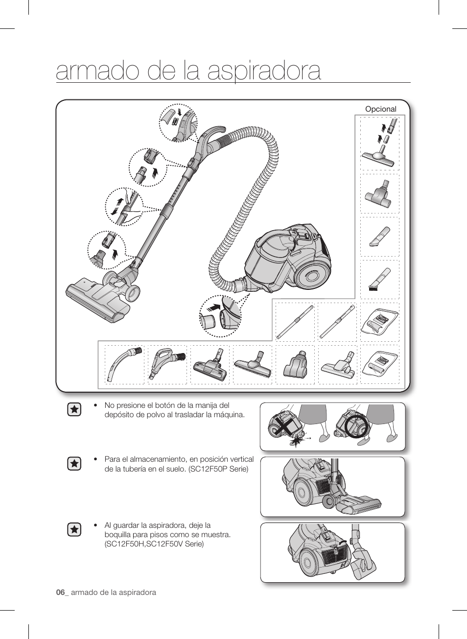 Armado de la aspiradora | Samsung VC12F50PRJC-AA User Manual | Page 54 / 72
