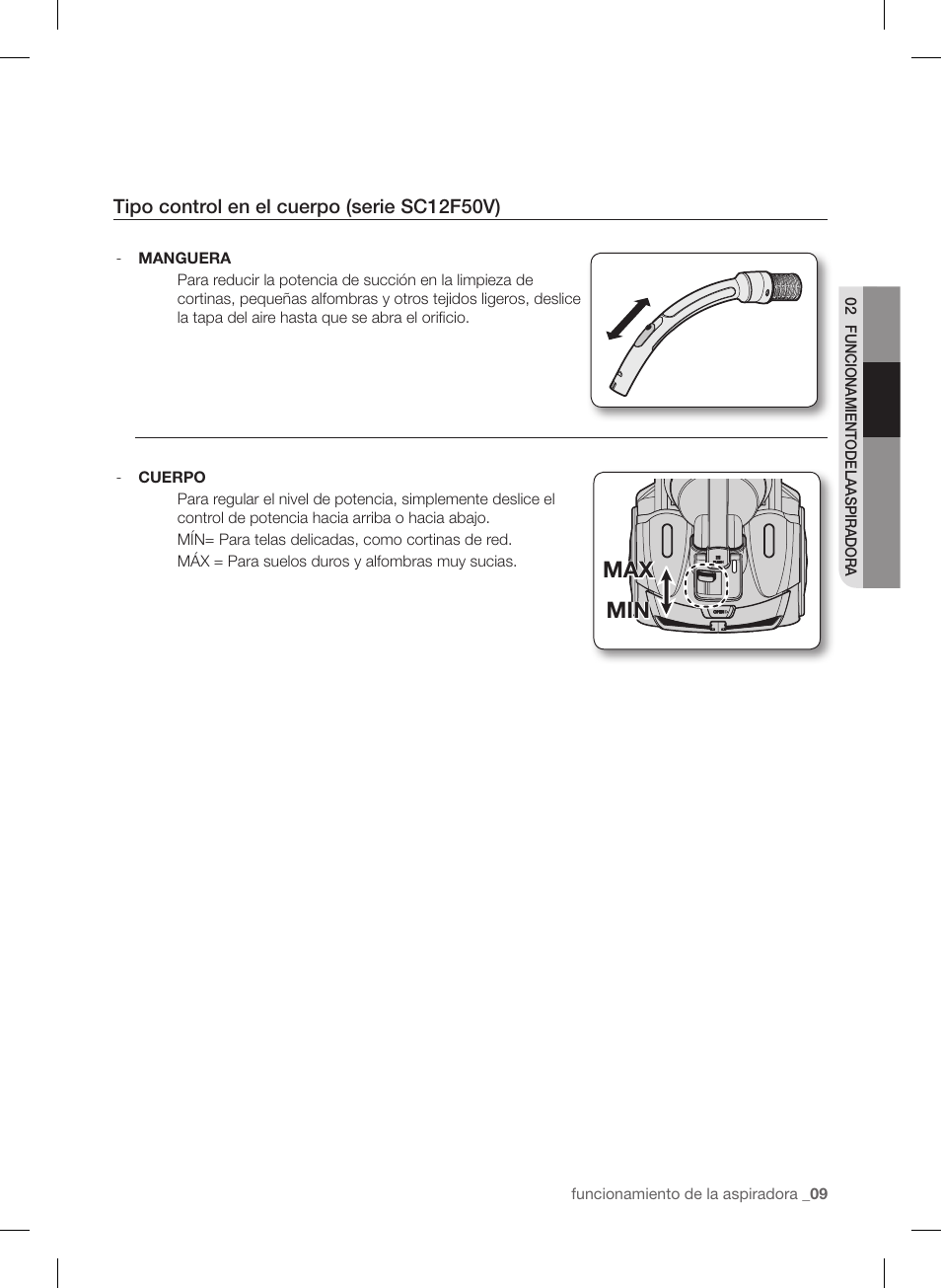 Min max min max | Samsung VC12F50PRJC-AA User Manual | Page 57 / 72