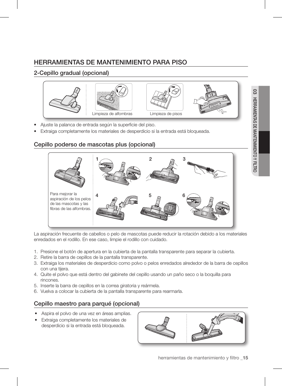 Herramientas de mantenimiento para piso | Samsung VC12F50PRJC-AA User Manual | Page 63 / 72