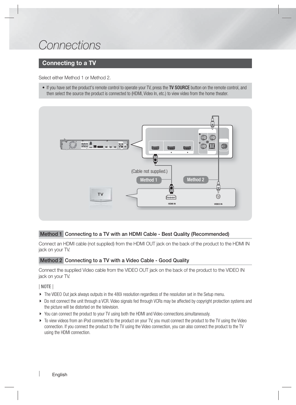 Connections, Connecting to a tv | Samsung HT-E6730W-ZA User Manual | Page 20 / 67