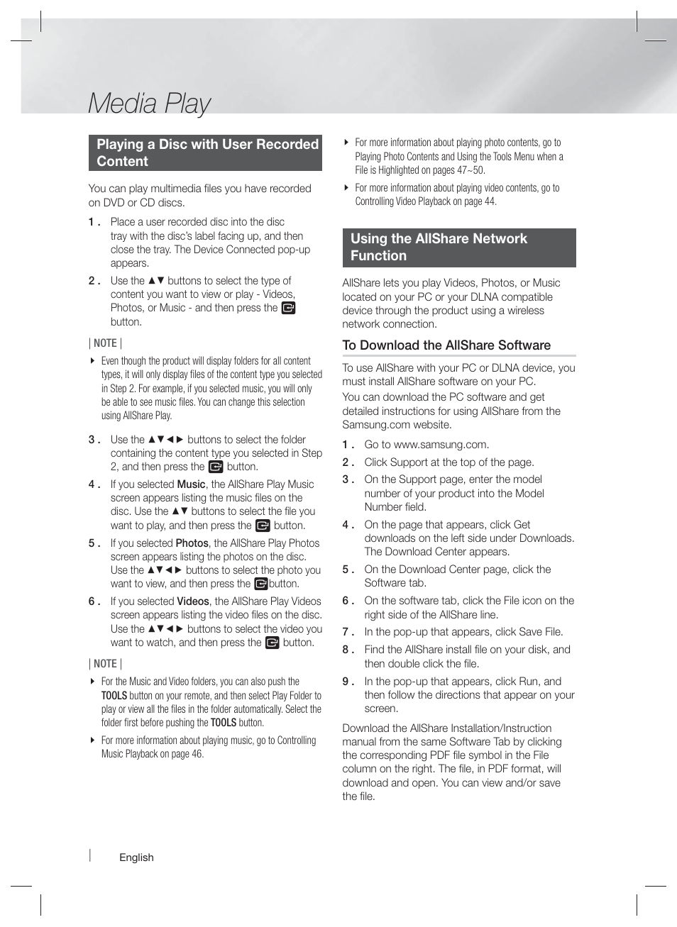 Media play | Samsung HT-E6730W-ZA User Manual | Page 42 / 67