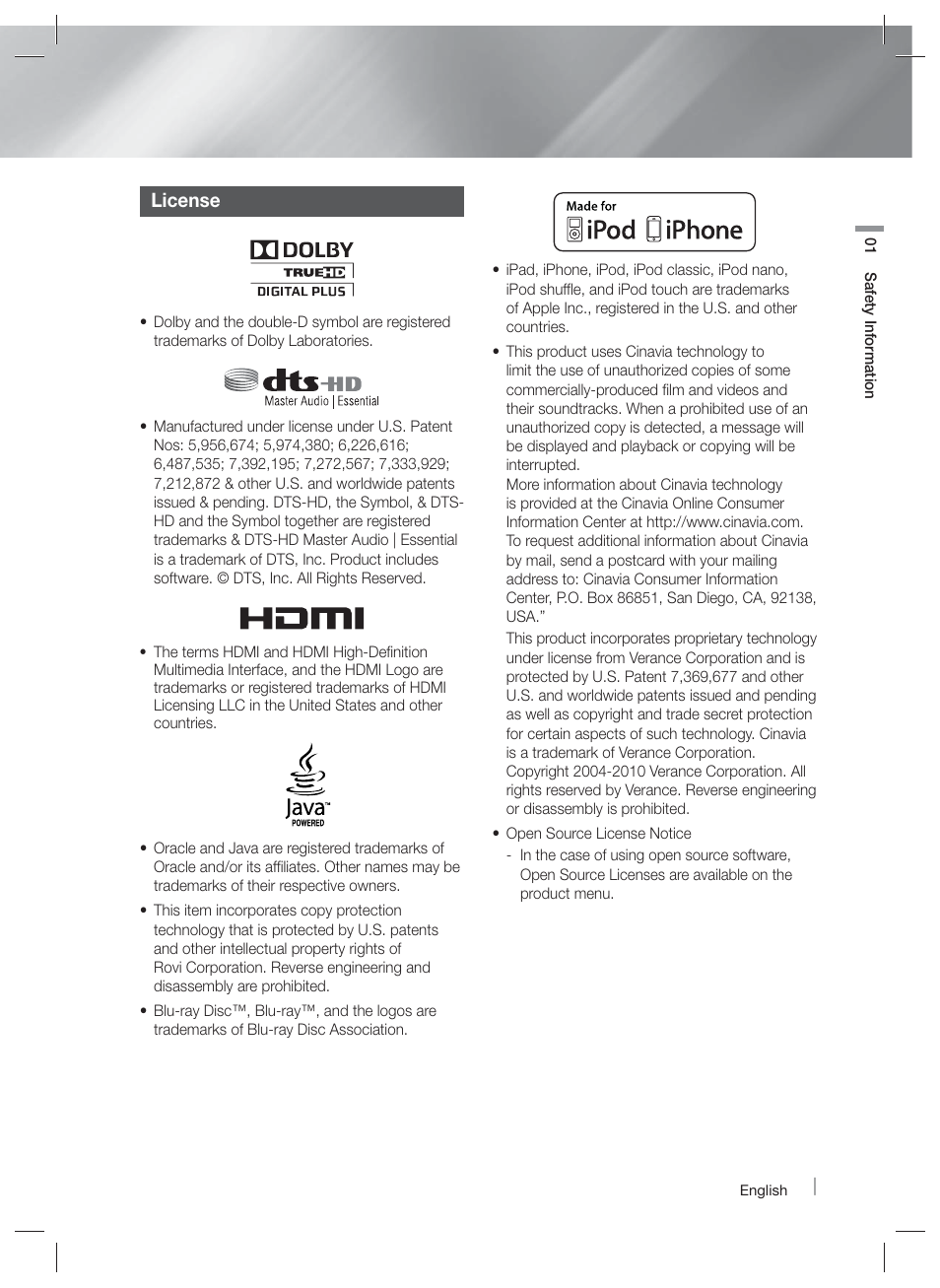 License | Samsung HT-E6730W-ZA User Manual | Page 5 / 67