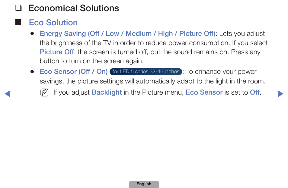 Economical❑solutions, Eco❑solution | Samsung UN32D4000NDXZA User Manual | Page 106 / 201