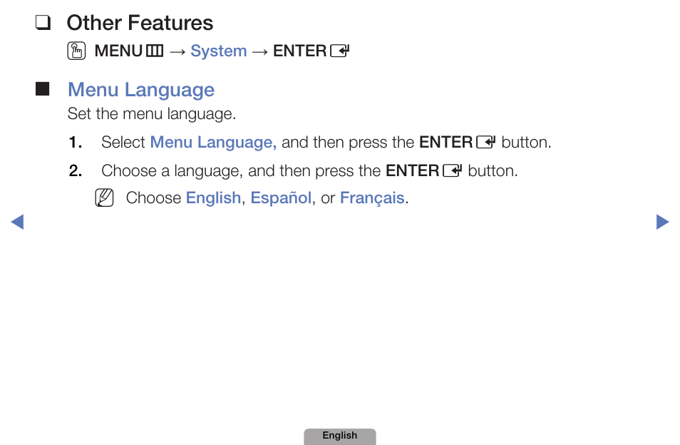 Other❑features, Menu❑language | Samsung UN32D4000NDXZA User Manual | Page 109 / 201