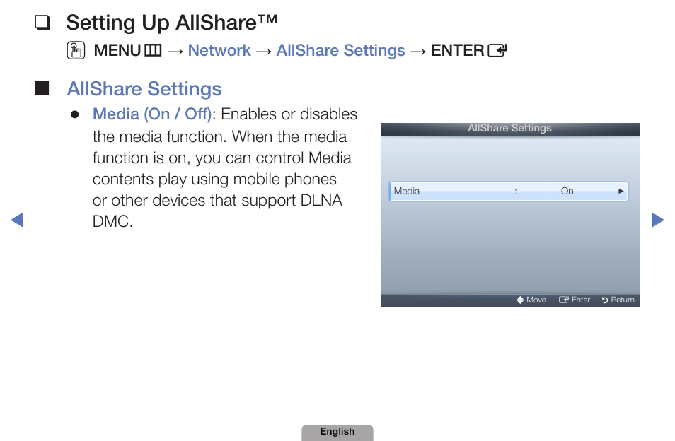 Setting❑up❑allshare, Allshare❑settings | Samsung UN32D4000NDXZA User Manual | Page 177 / 201