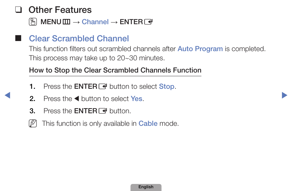 Other features, Other❑features, Clear❑scrambled❑channel | Samsung UN32D4000NDXZA User Manual | Page 23 / 201