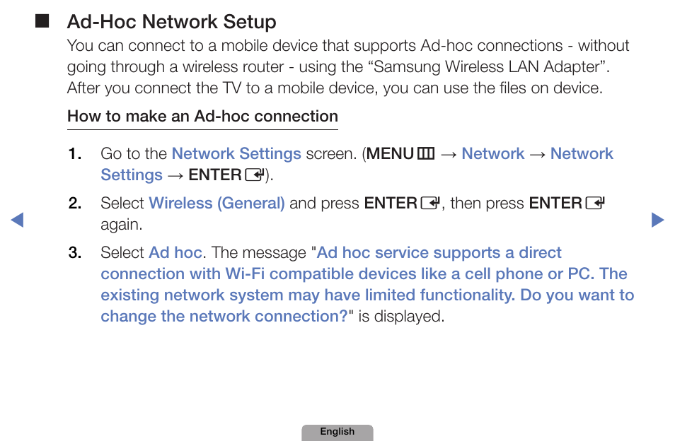 Ad-hoc❑network❑setup | Samsung UN32D4000NDXZA User Manual | Page 81 / 201