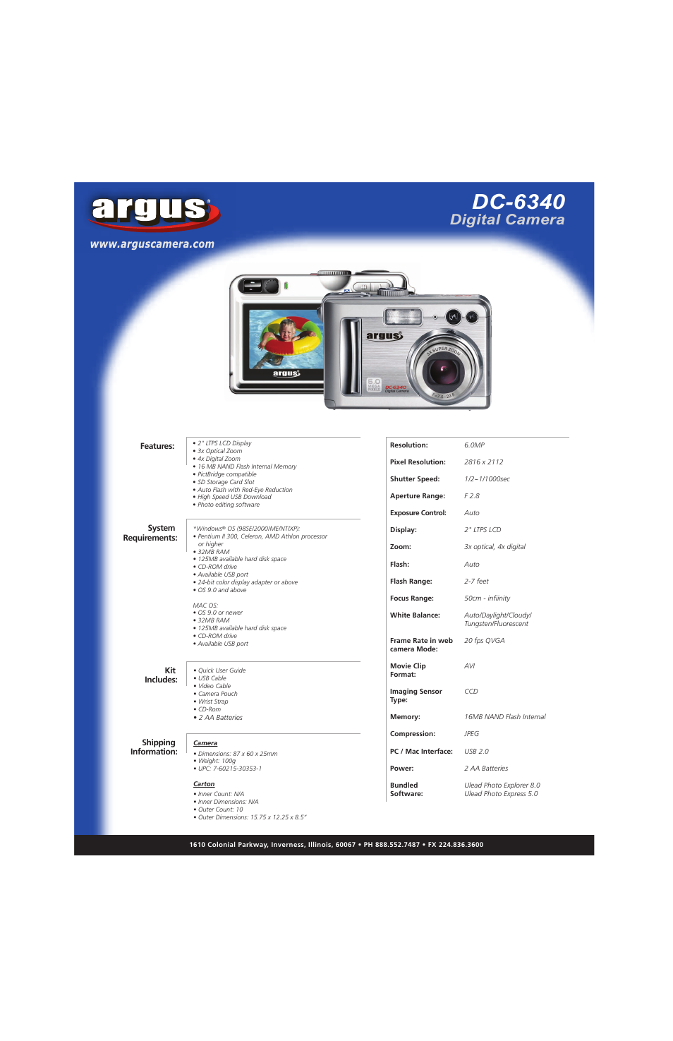 Argus Camera Argus DC-6340 User Manual | 1 page