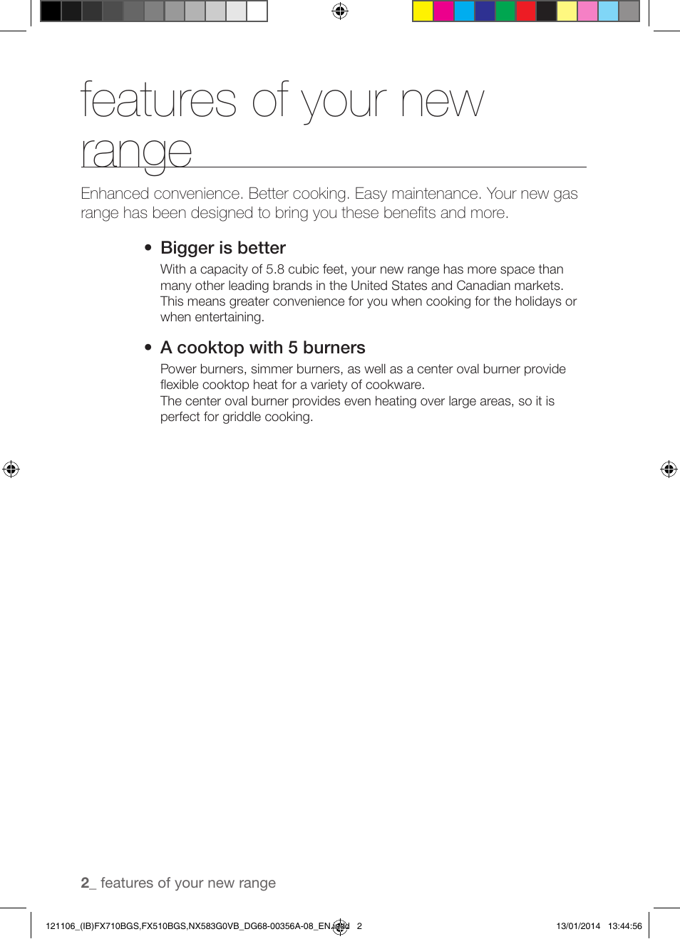 Features of your new range | Samsung FX510BGS-XAA User Manual | Page 2 / 80