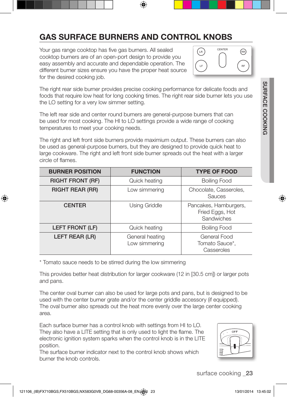 Gas surface burners and control knobs | Samsung FX510BGS-XAA User Manual | Page 23 / 80