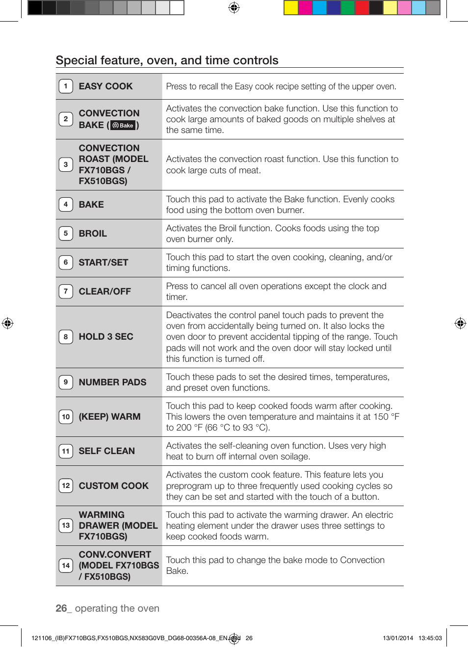 Special feature, oven, and time controls | Samsung FX510BGS-XAA User Manual | Page 26 / 80