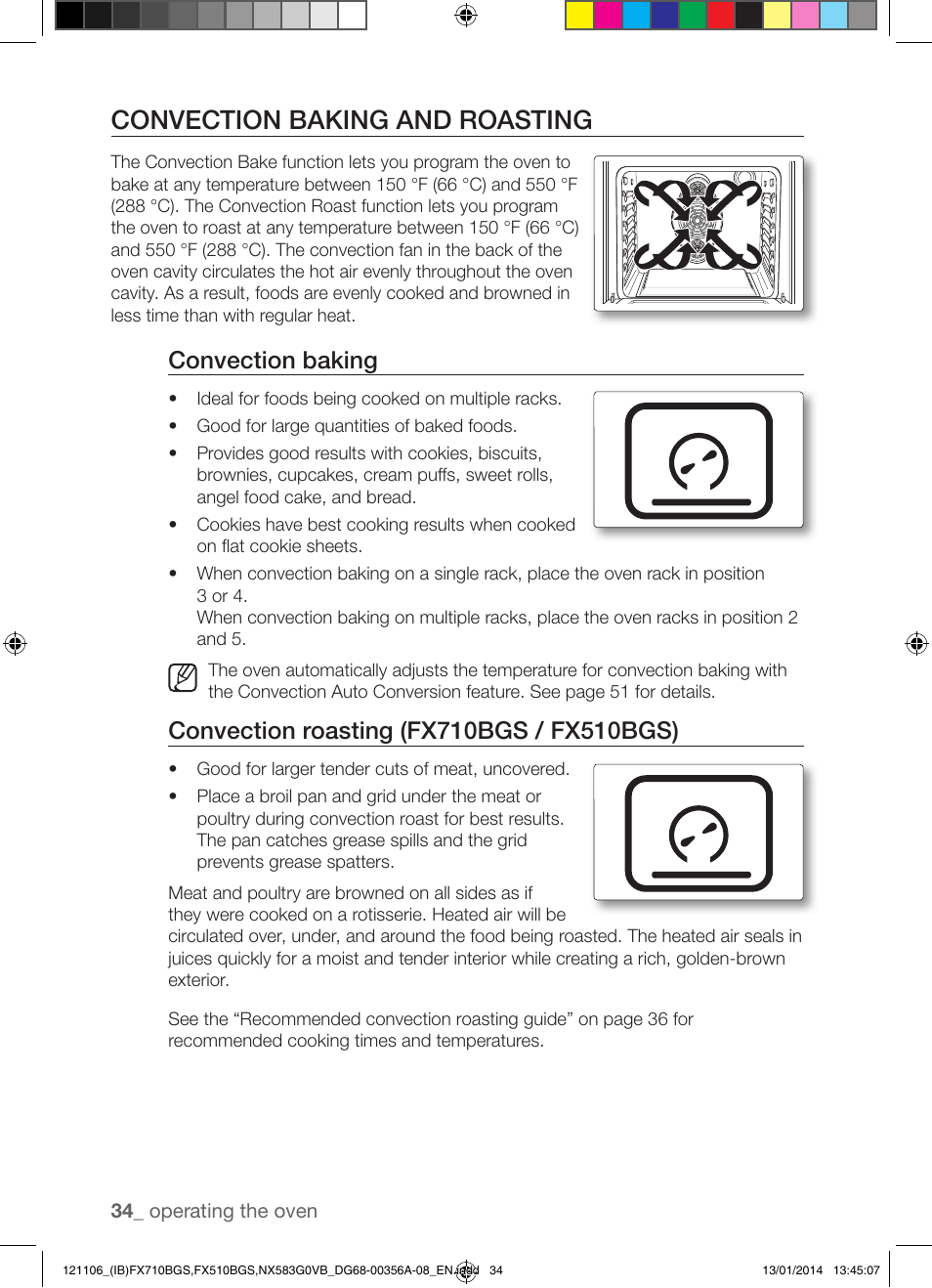 Convection baking and roasting, Convection baking | Samsung FX510BGS-XAA User Manual | Page 34 / 80