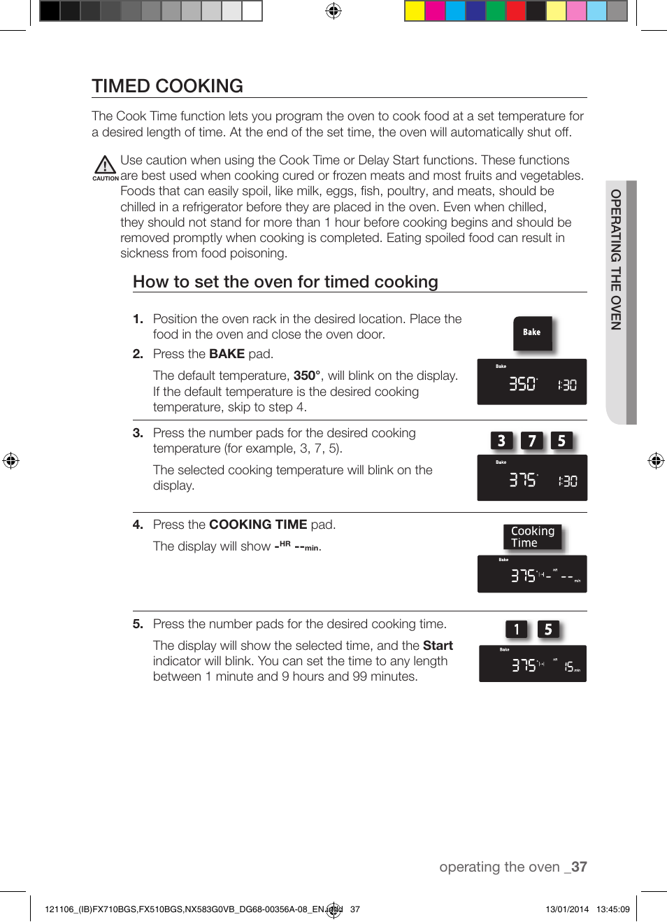 Timed cooking, How to set the oven for timed cooking | Samsung FX510BGS-XAA User Manual | Page 37 / 80