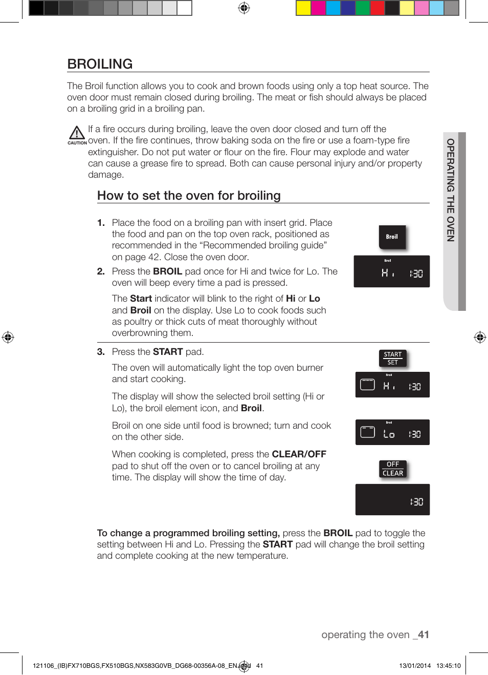 Broiling, How to set the oven for broiling | Samsung FX510BGS-XAA User Manual | Page 41 / 80