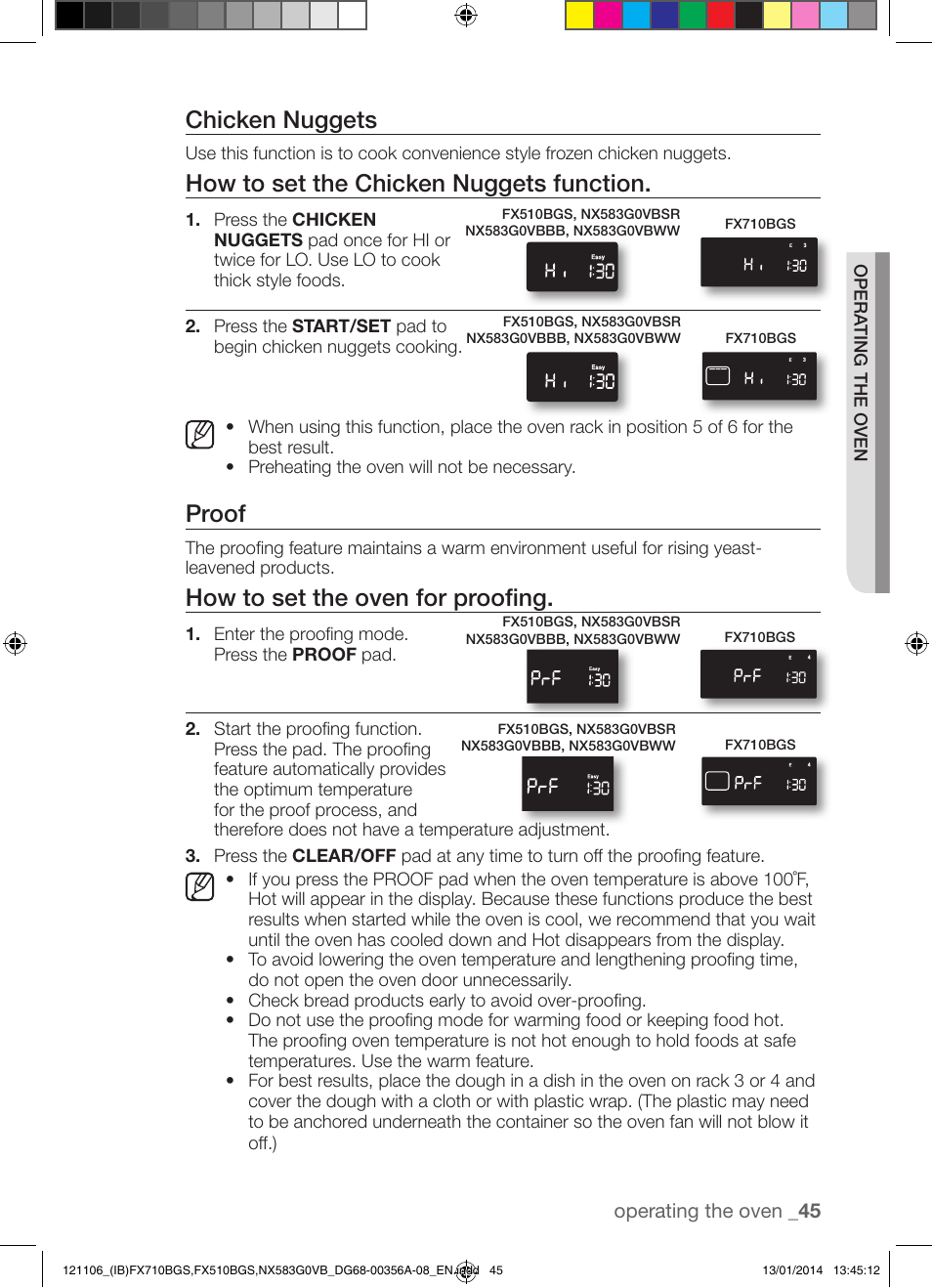 Chicken nuggets, How to set the chicken nuggets function, Proof | How to set the oven for proofing | Samsung FX510BGS-XAA User Manual | Page 45 / 80