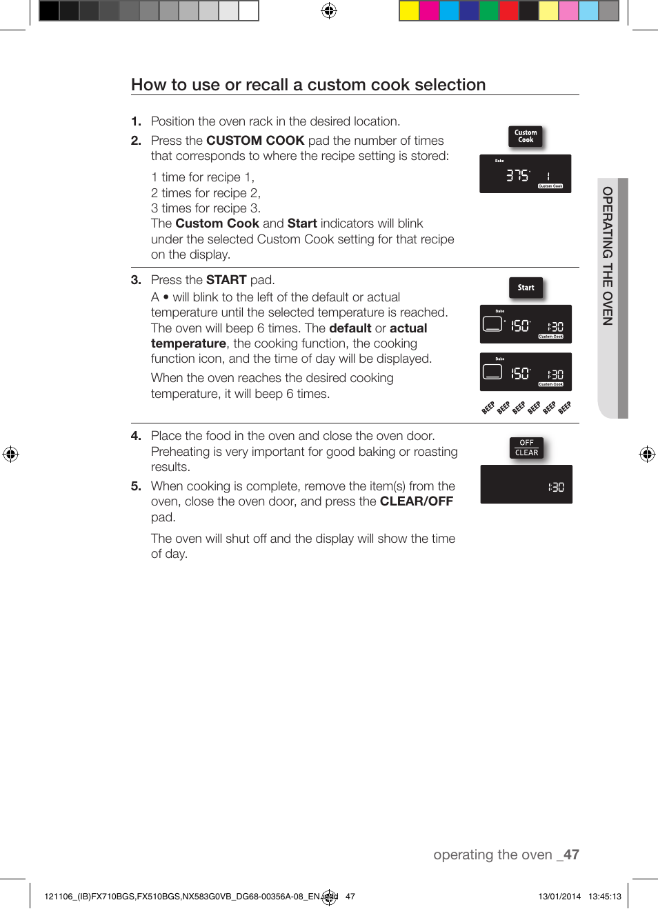 How to use or recall a custom cook selection | Samsung FX510BGS-XAA User Manual | Page 47 / 80