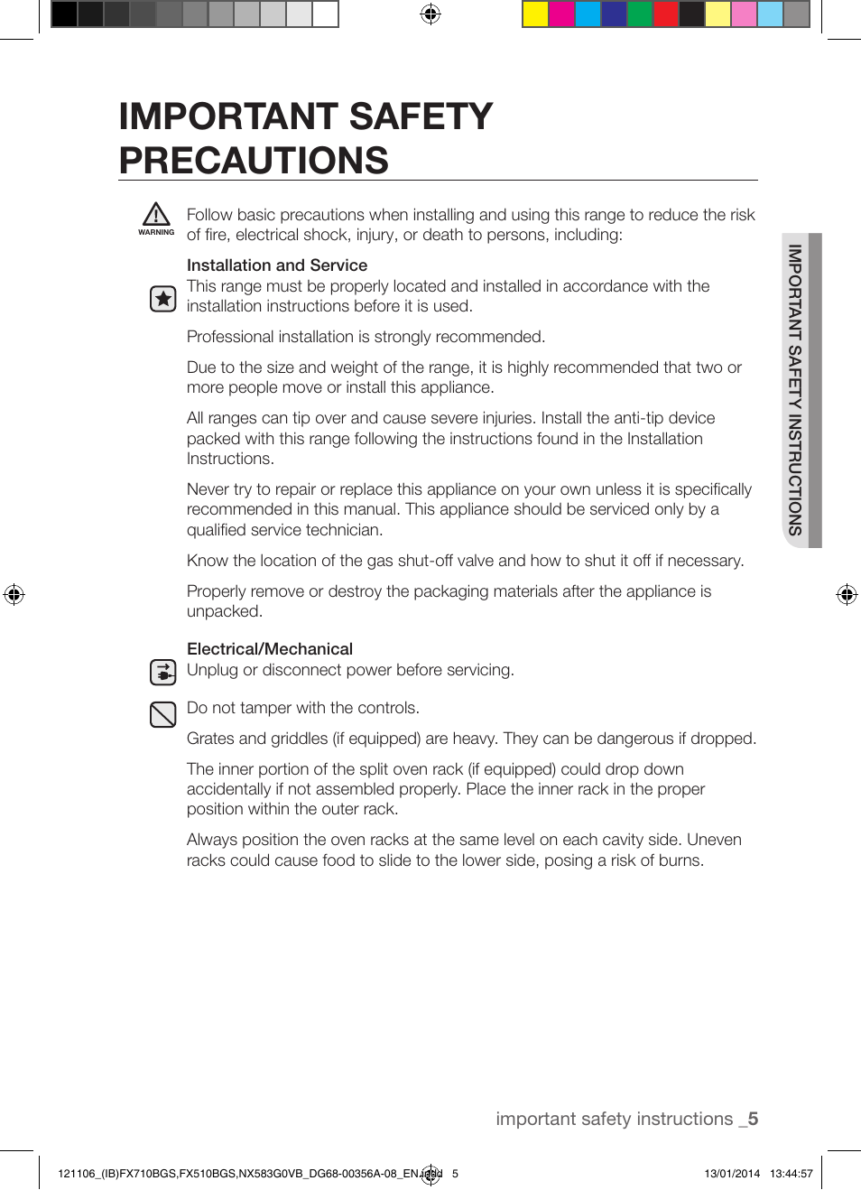 Important safety precautions | Samsung FX510BGS-XAA User Manual | Page 5 / 80