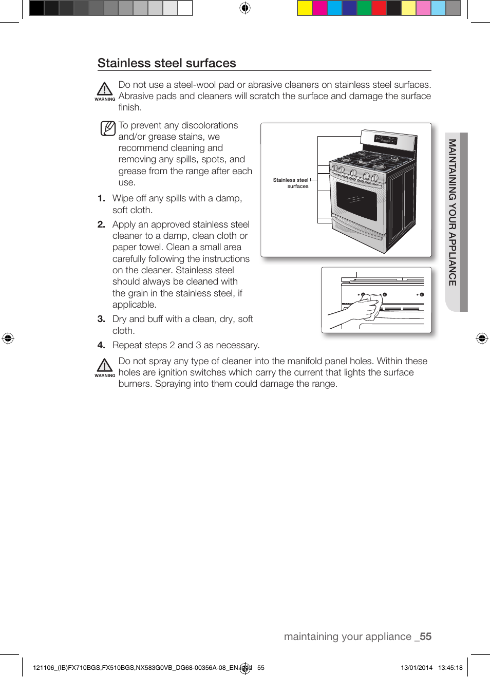 Stainless steel surfaces | Samsung FX510BGS-XAA User Manual | Page 55 / 80
