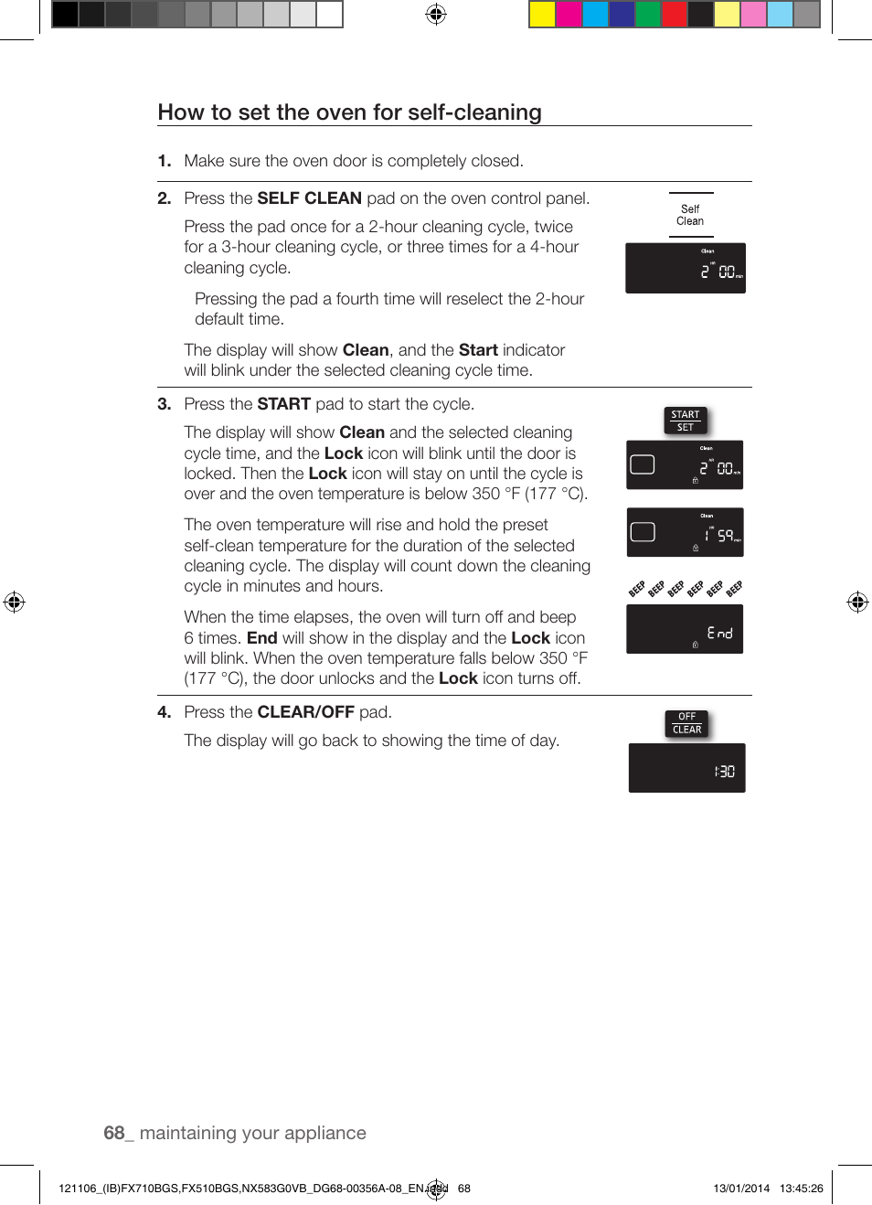 How to set the oven for self-cleaning | Samsung FX510BGS-XAA User Manual | Page 68 / 80