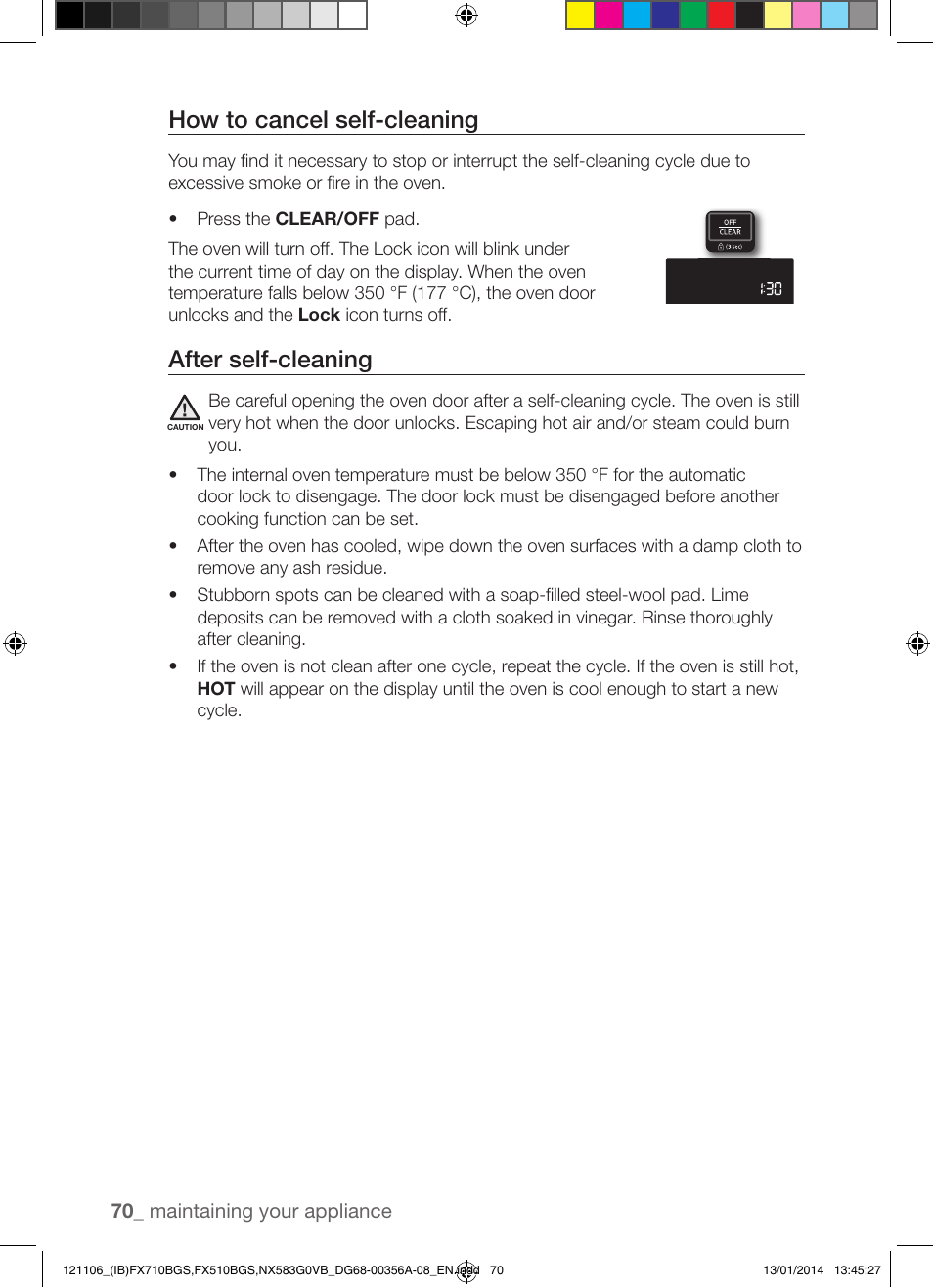 How to cancel self-cleaning, After self-cleaning | Samsung FX510BGS-XAA User Manual | Page 70 / 80