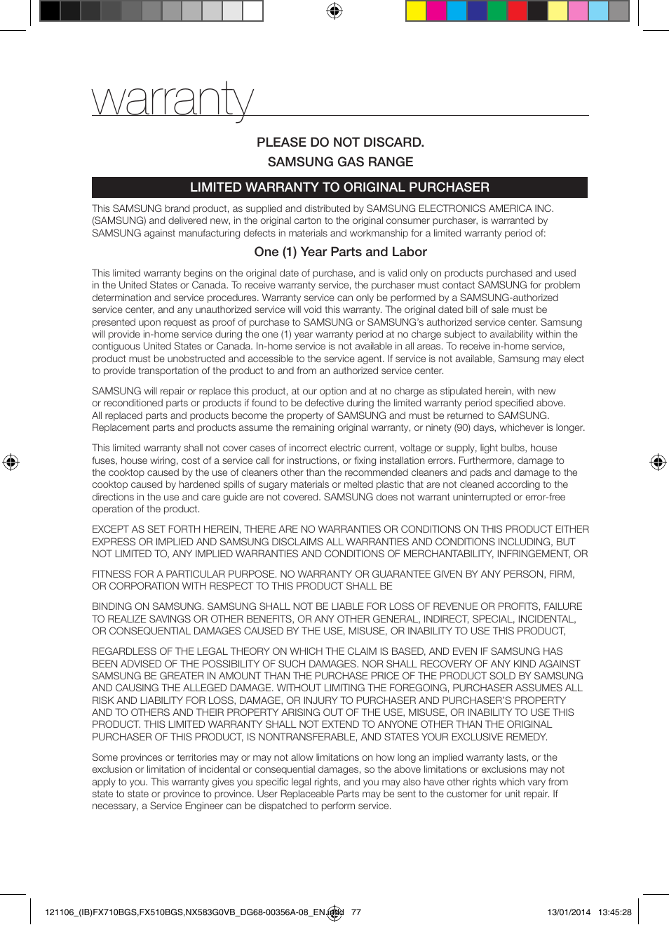 Warranty | Samsung FX510BGS-XAA User Manual | Page 77 / 80