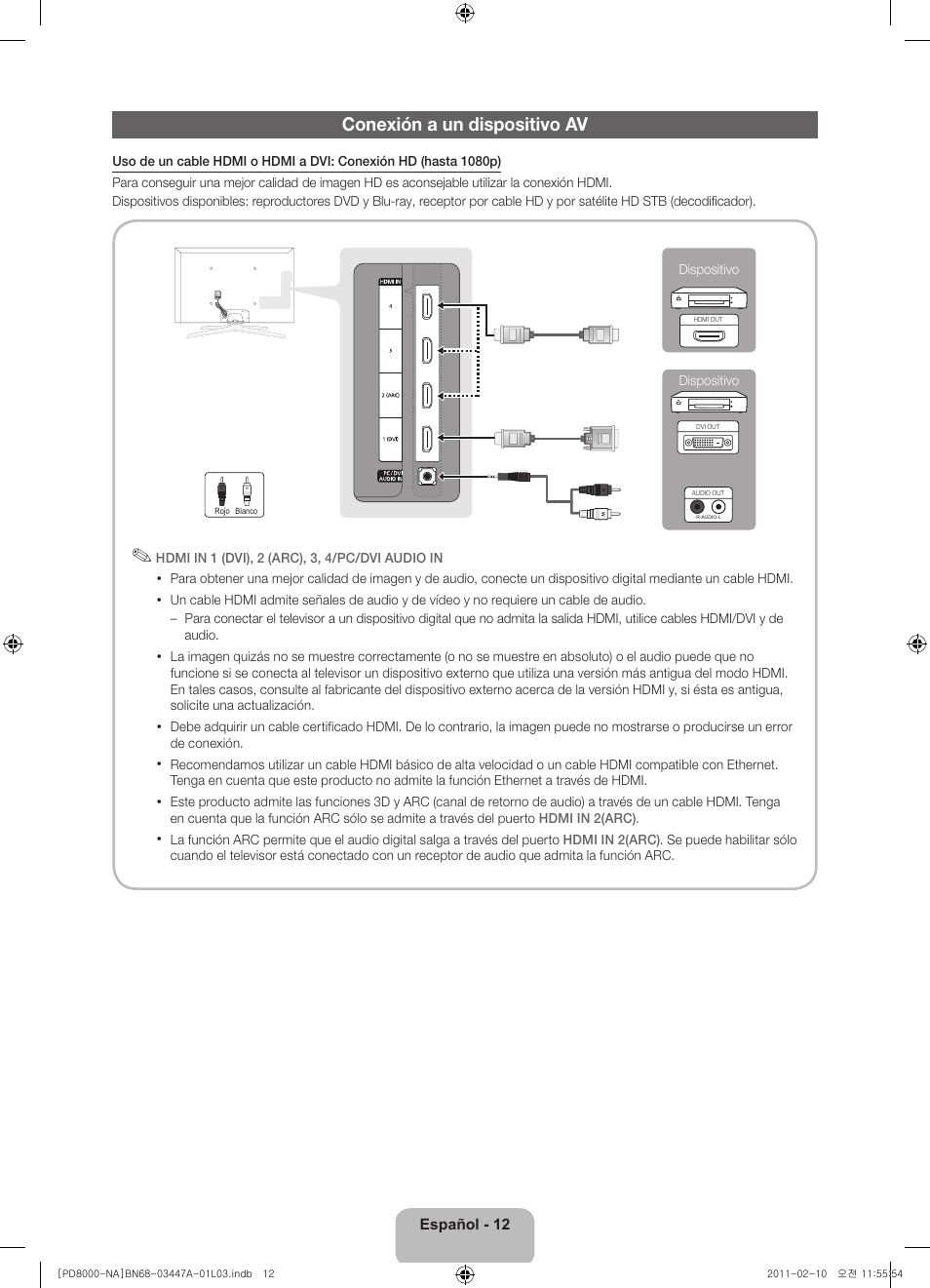 Conexión a un dispositivo av | Samsung PN51D8000FFXZA User Manual | Page 37 / 74
