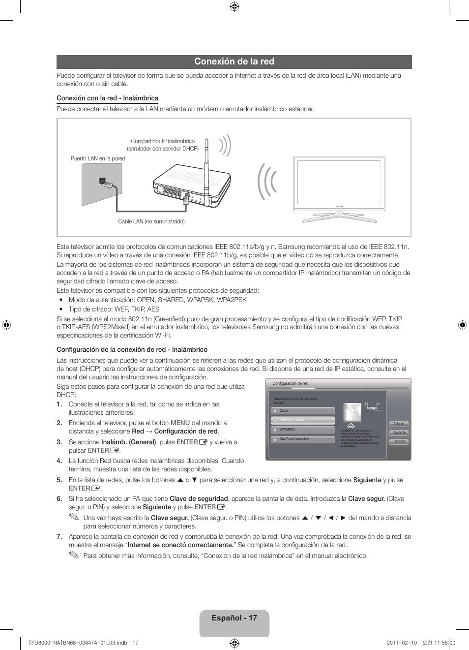 Conexión de la red | Samsung PN51D8000FFXZA User Manual | Page 42 / 74