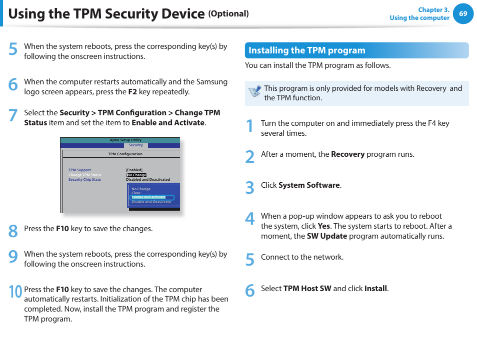 Using the tpm security device | Samsung NP270E5E-K03US User Manual | Page 70 / 133