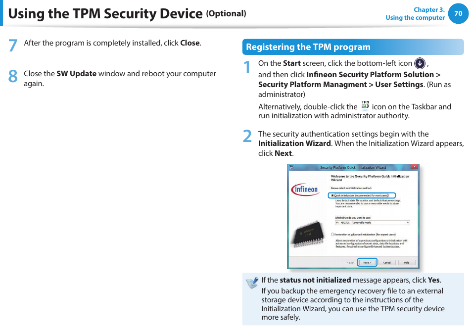 Using the tpm security device | Samsung NP270E5E-K03US User Manual | Page 71 / 133