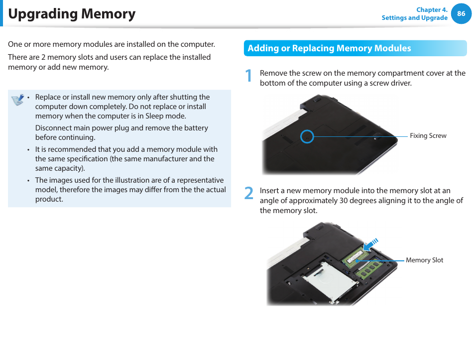 Upgrading memory | Samsung NP270E5E-K03US User Manual | Page 87 / 133