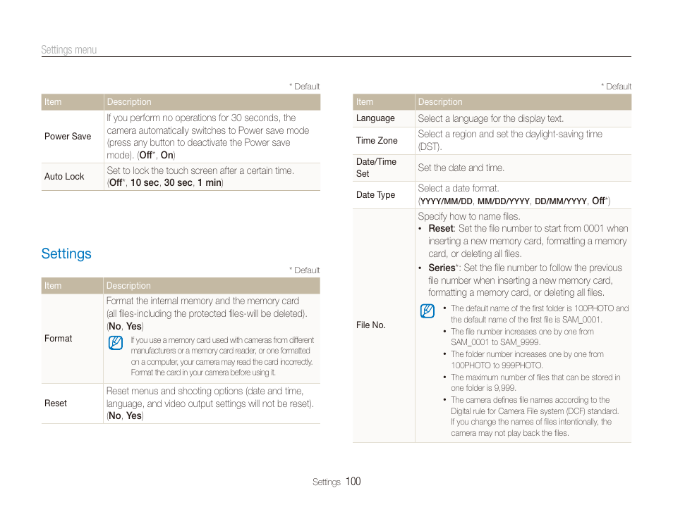 Settings, Settings ………………………………………………… 100 | Samsung EC-ST600ZBPLUS User Manual | Page 101 / 122