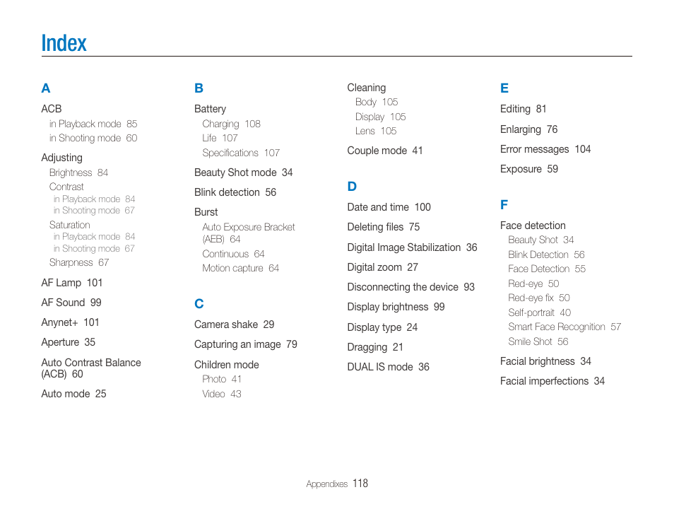 Index | Samsung EC-ST600ZBPLUS User Manual | Page 119 / 122