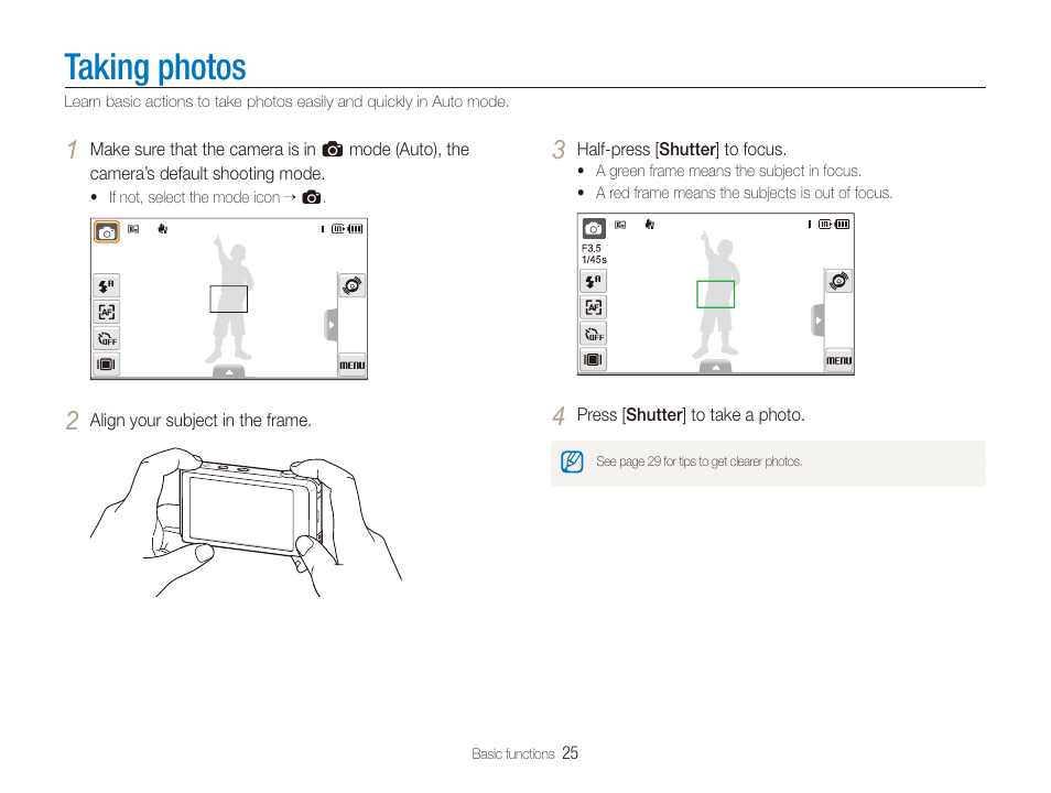 Taking photos | Samsung EC-ST600ZBPLUS User Manual | Page 26 / 122