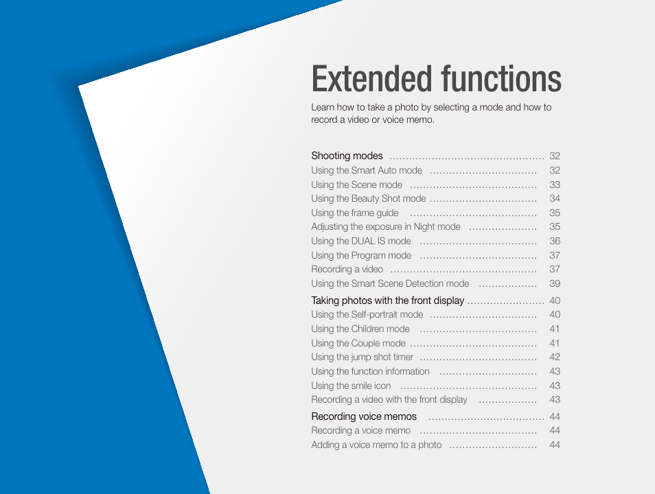 Extended functions | Samsung EC-ST600ZBPLUS User Manual | Page 32 / 122