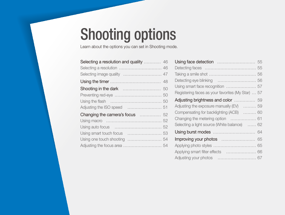 Shooting options | Samsung EC-ST600ZBPLUS User Manual | Page 46 / 122