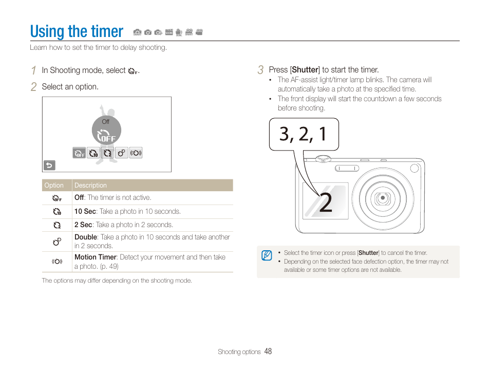 Using the timer | Samsung EC-ST600ZBPLUS User Manual | Page 49 / 122